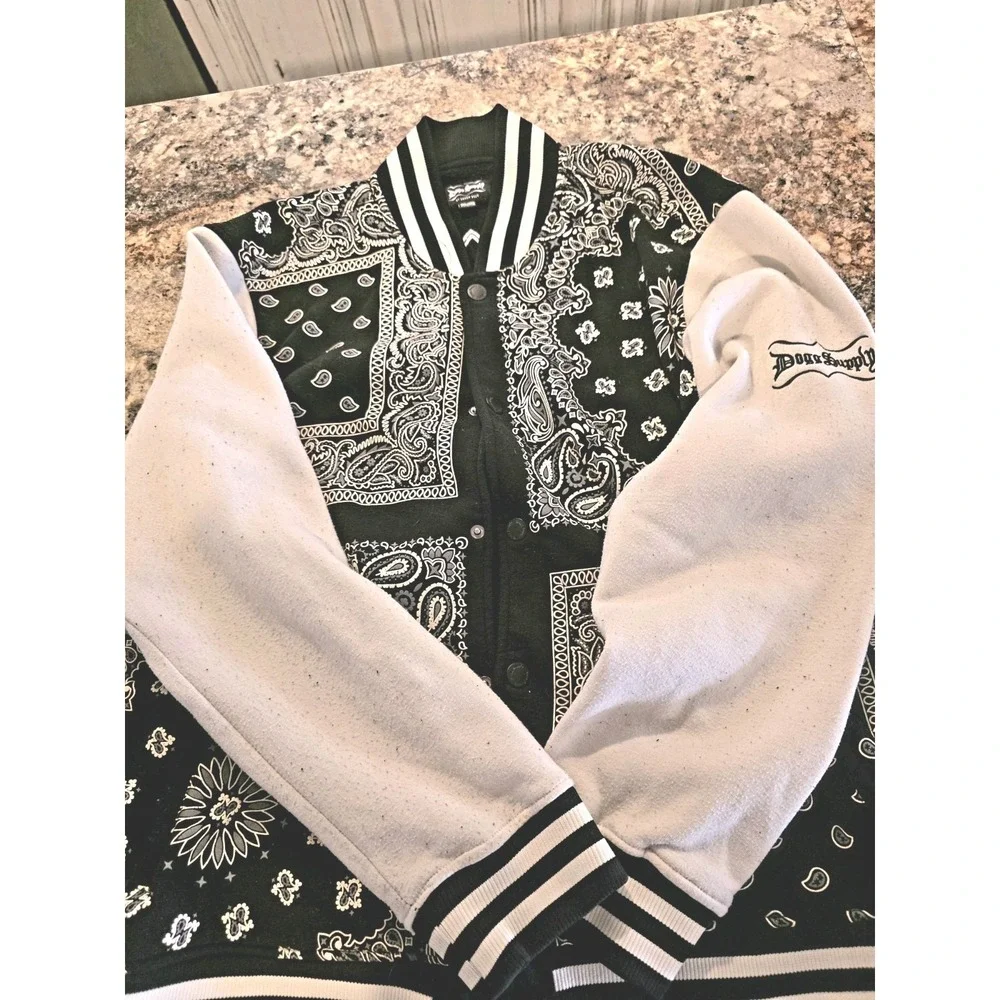 Dogg Supply by Snoop Dogg Mens Varsity Jacket Size 3XL Paisley Fleece Snaps